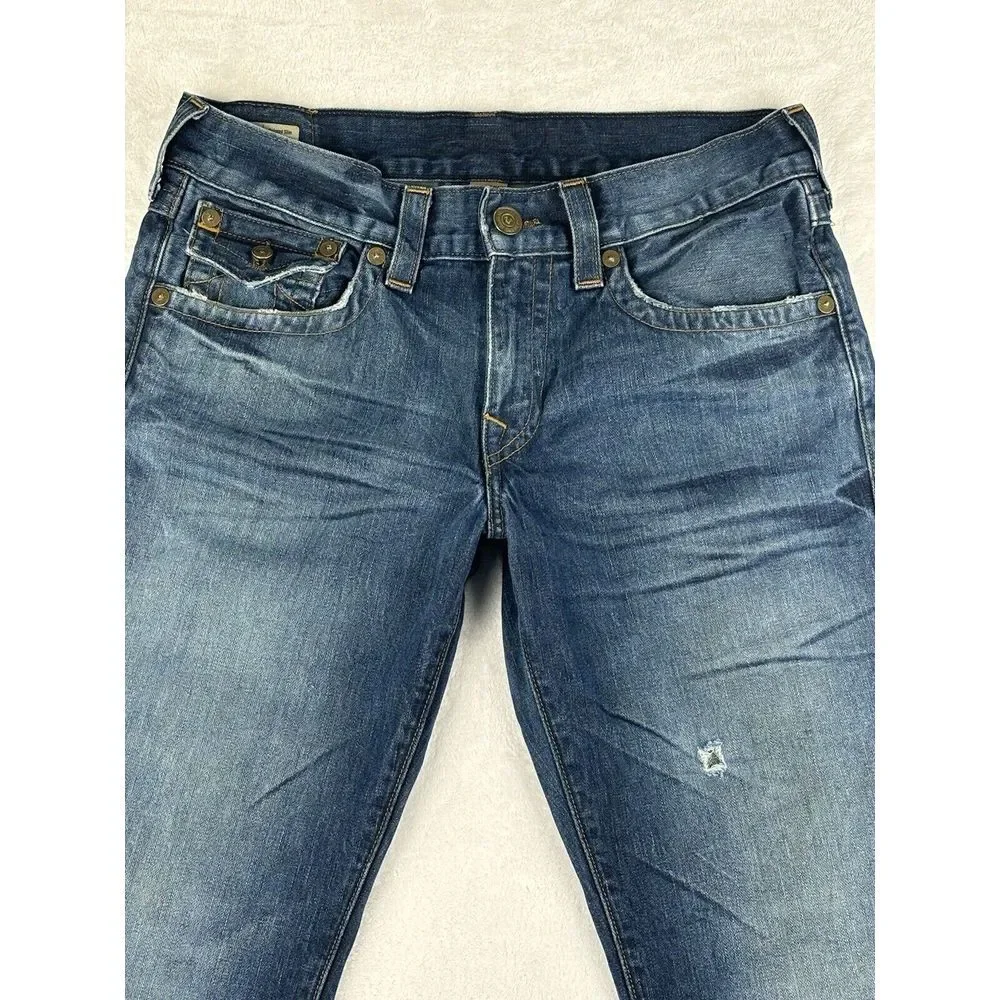 True Religion Jeans Men's‎ Blue Geno Relaxed Slim Jeans Split Hem Size 32